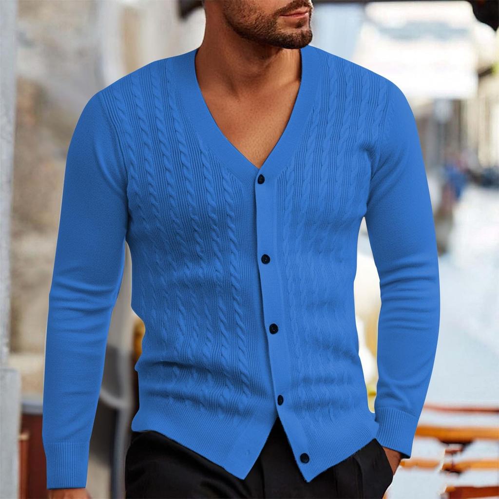 Mens Cardigan Sweater Casual Long Sleeve V Neck Buttons Down Cable Knit Shirts Textured Fall Winter Clothes