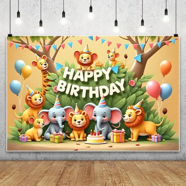 Cartoon Jungle Zoo Children's Birthday Party Decoration Photography Background Cloth Banner