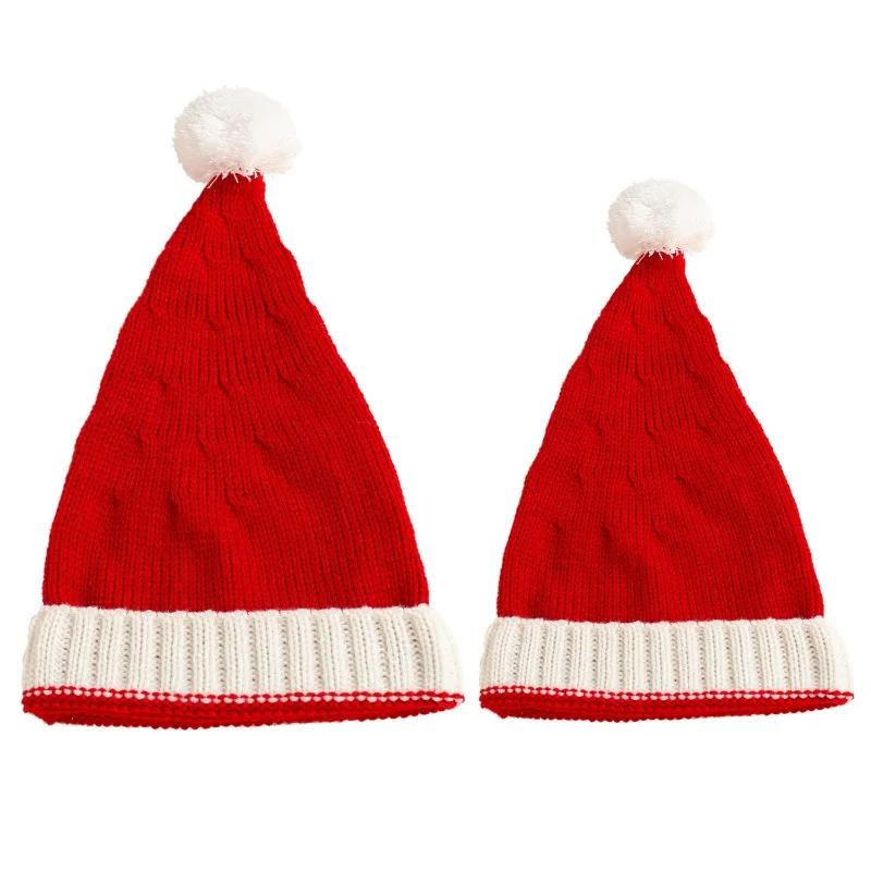 Adult Stripe Long Christmas Hat Soft Red White Green Pom Pom Knitted Hats For Women Men Elastic Warm Beanie New Year Party Gift