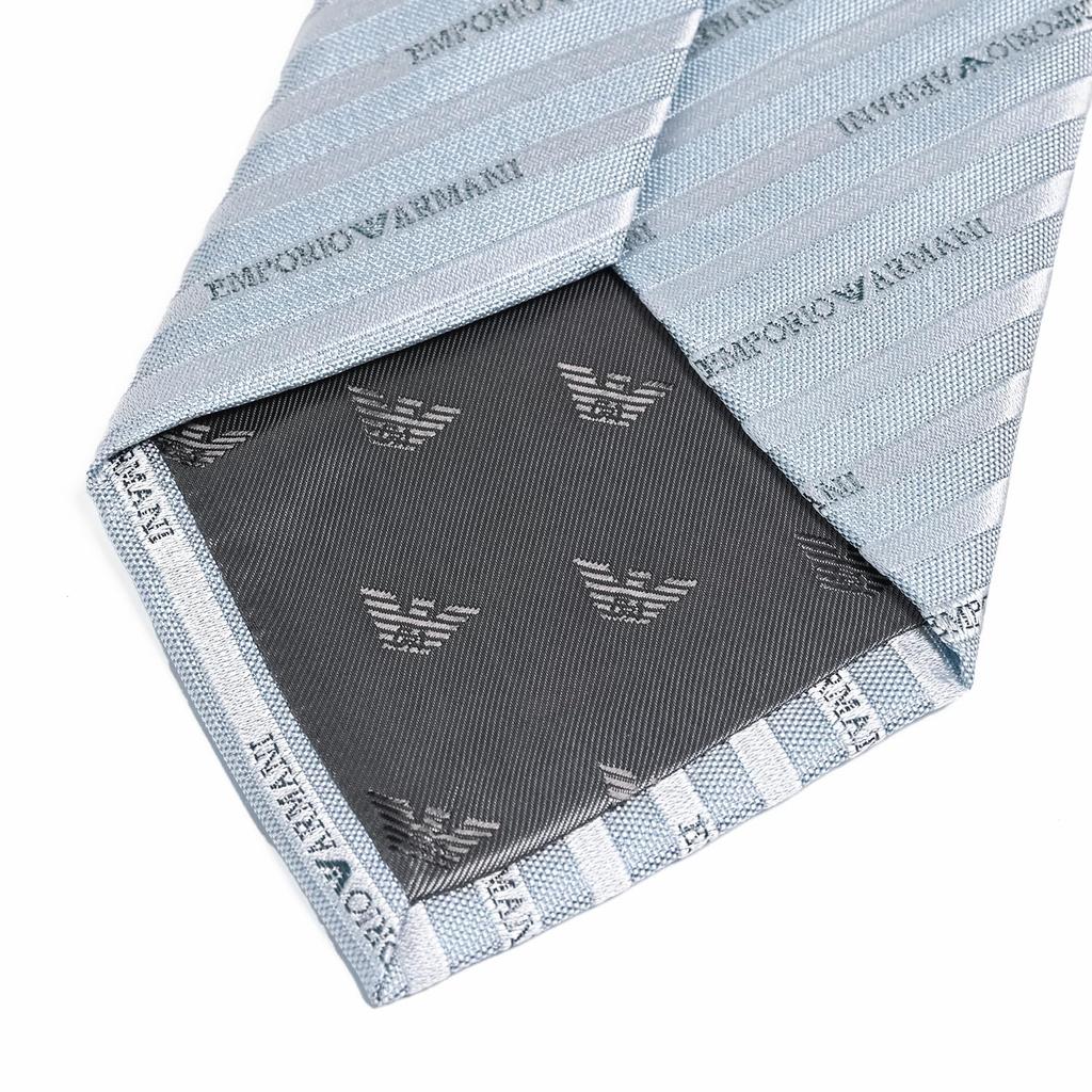 Emporio Armani Sky Name Made in 340075 2R605 00332 Men's Tie, 7.5cm Wide, 100% Silk, Blue, Logo, Italy, [Used]