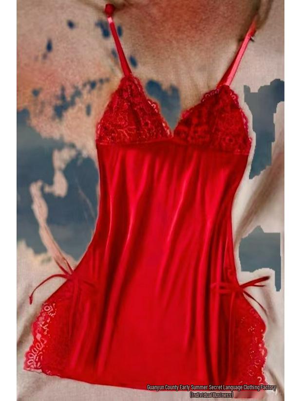2025 New European & American Lingerie: Sexy Deep V Nightdress with Lace Slit and Straps