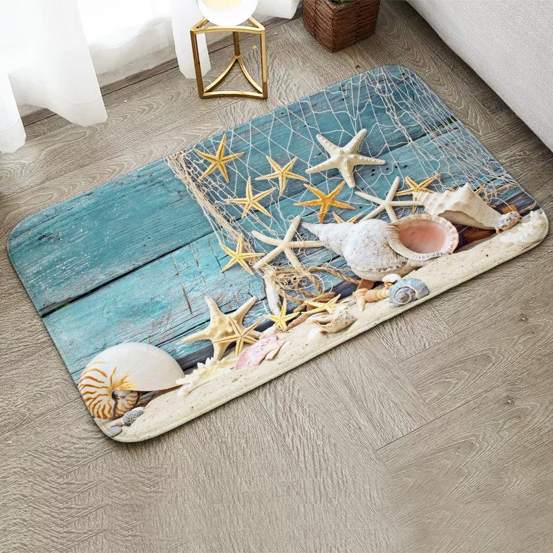 Fun Starfish Shark Beach Ocean Elements Welcome Floor Mat Entrance Doormats Kitchen Rug Home Decor Anti-slip Washable Carpet