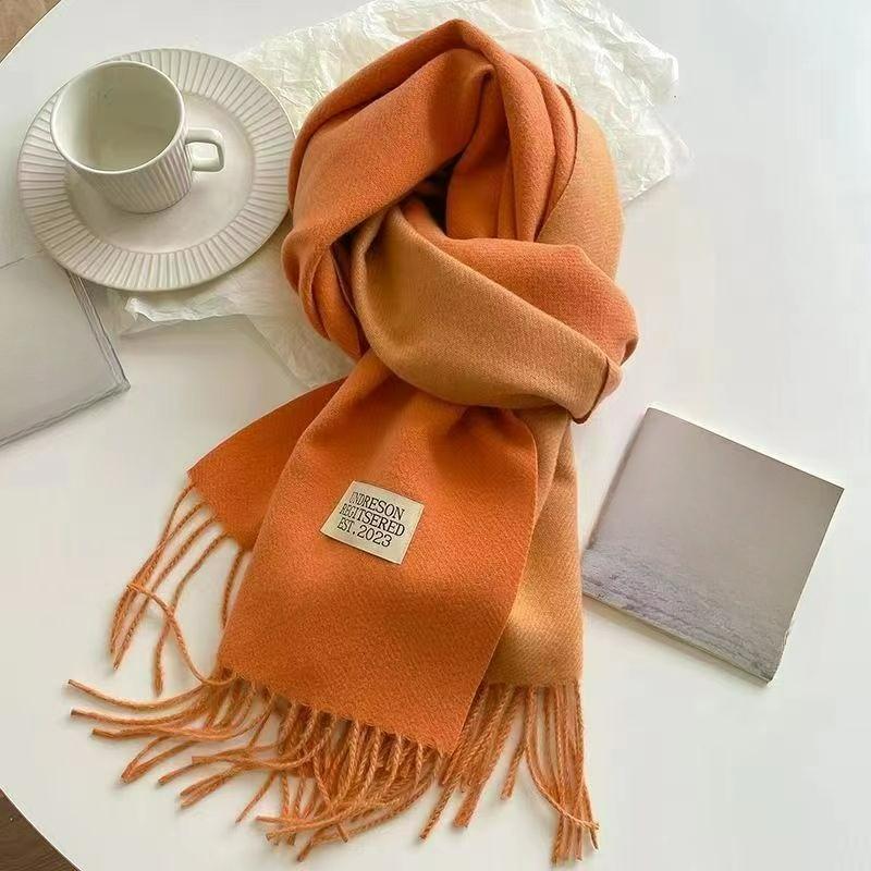 Autumn and Winter Korean Version of The Solid Color Imitation Cashmere Double-sided Tassel Scarf Female Thickened Student Dual-use Shawl Trend