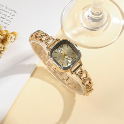 Ladies' Light Luxury Fashion Bar Scale Square Dial Buckle Steel Strap Quartz Watch.