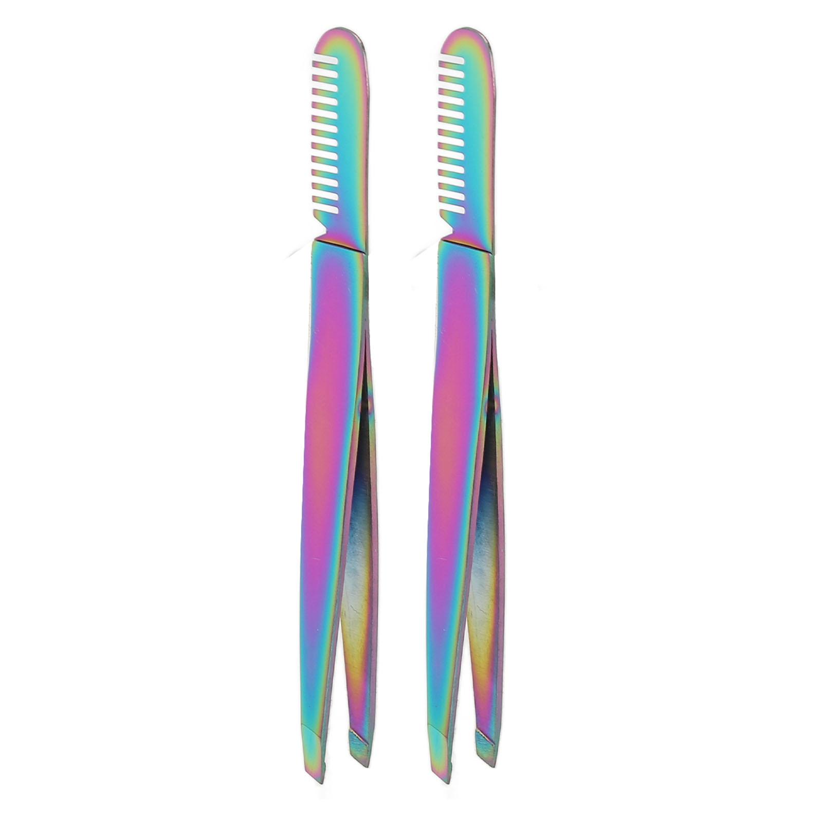 

2 шт. Пинцеты для бровей с двойными головками, прочно фиксирующие, с расческой, из нержавеющей стали, инструмент для подравнивания бровей