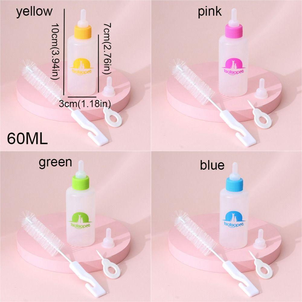 4pcs/set Bite Resistant Pet Milk Bottle Kits 60ml Cat Nipple Bottle  For Hamster Puppy Rabbits