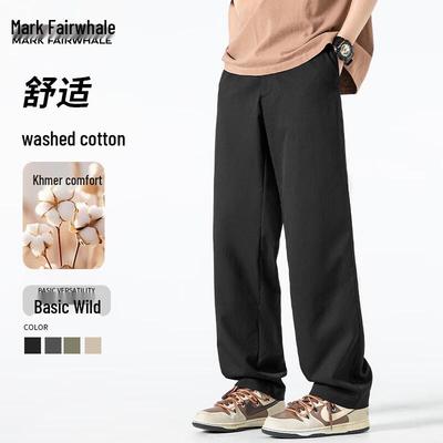 Mark Fairwhale Men's Washed Cotton Straight-Leg Casual Pants