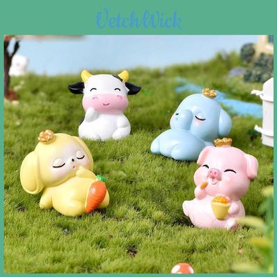 Adorable Resin Animal Miniatures Blue Elephant Pink Pig Yellow Rabbit White Cow Perfect For Diy Terrariums