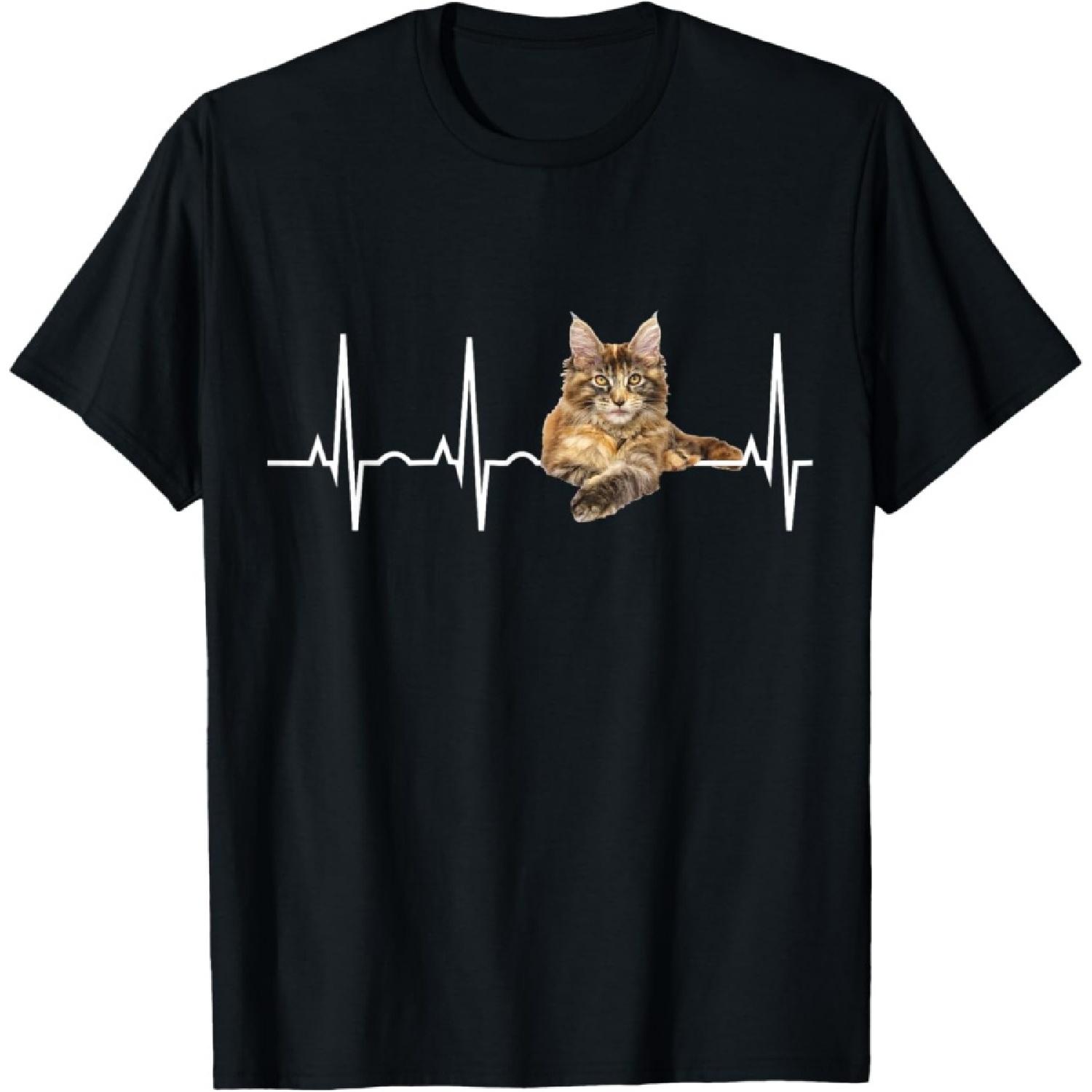 Maine Coon TShirt - Cat Lover Heartbeat Gift Shirt T-Shirt S