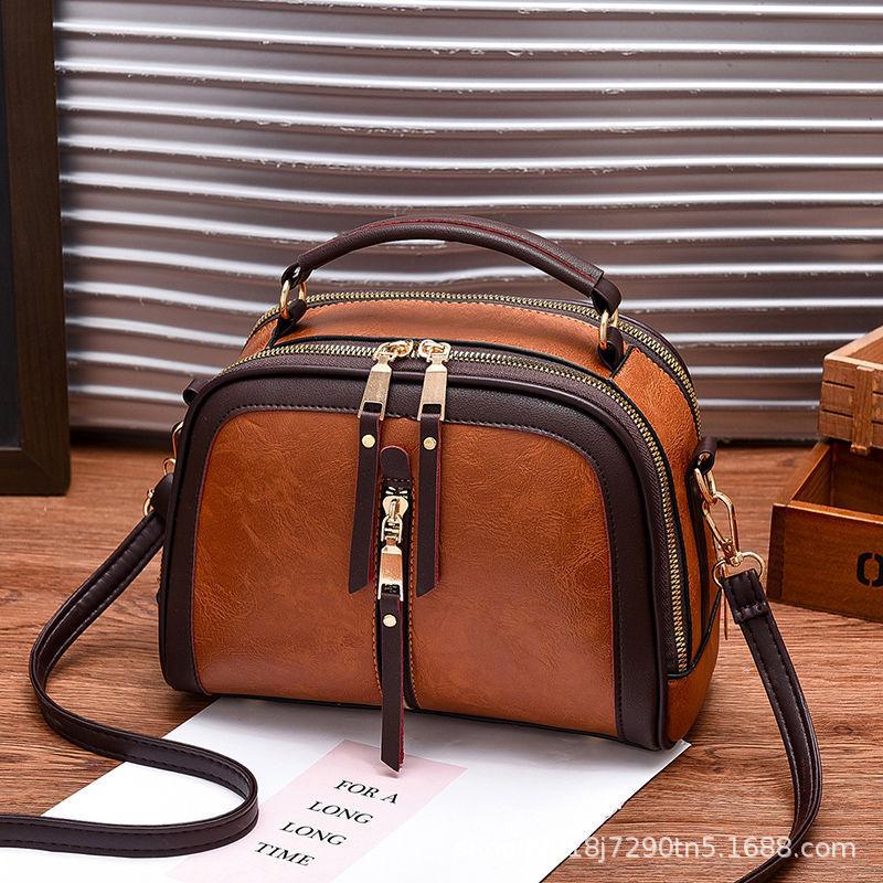 New fashion retro messenger handbag popular coffee contrasting color shoulder women s bag contrasting color cute small round bag жёлтый
