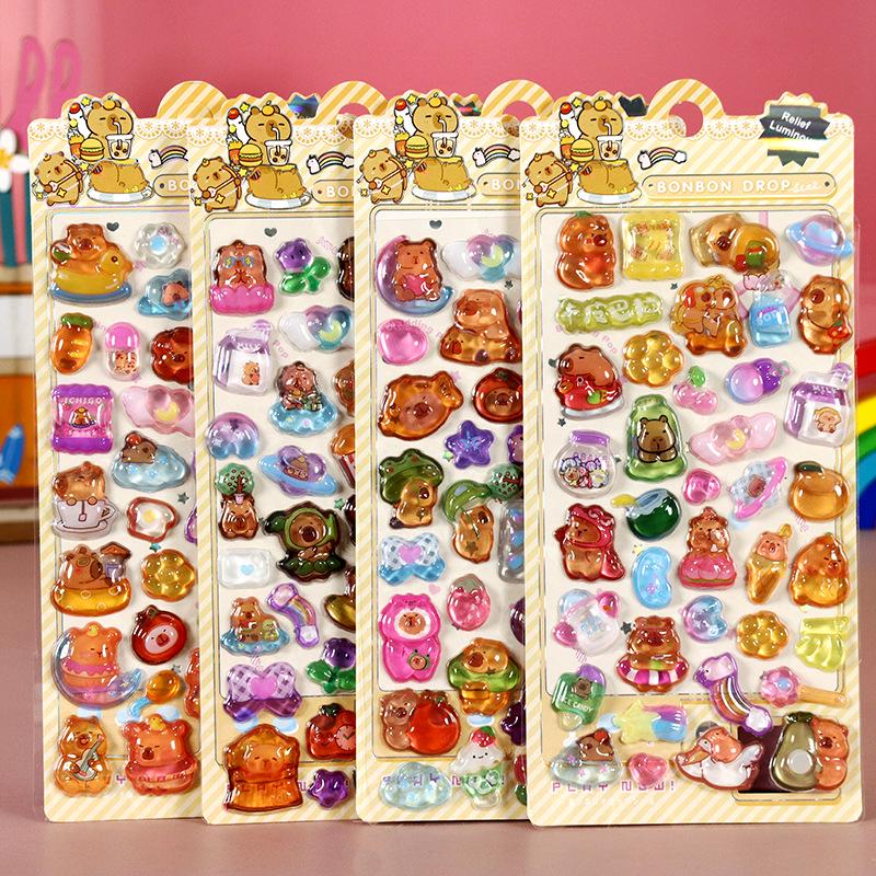 Sanrio Kakapibala 3D Embossed Cute Cartoon Water Shaking Stickers for Kids