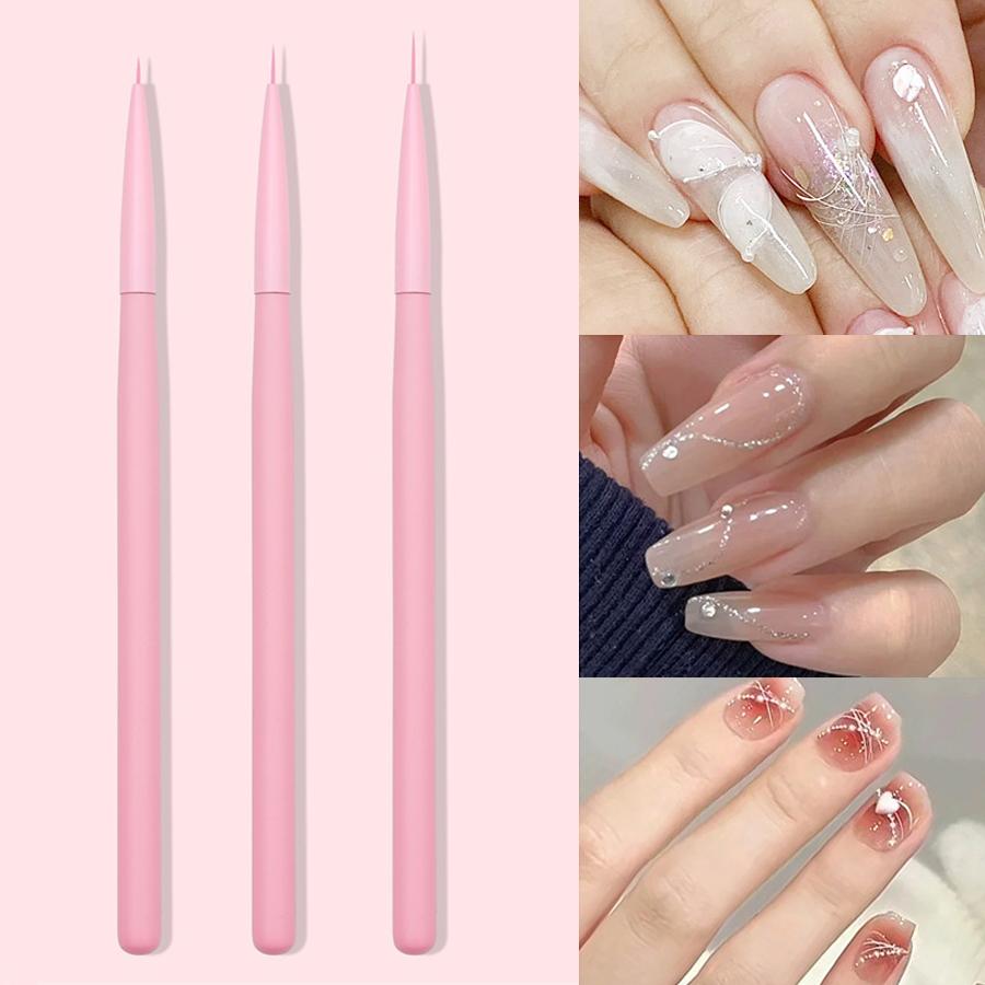 3Pcs Macaron Color Nail Art Brushes Set, Nail Liner Fine Details Drawing Pens for Nail Designs