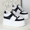 Fashion 12CM Synthetic Women Stable High Platform Chunky Sneakers Fashion Spring Autumn Vulcanize Cow Genuine Leather Lace Up Shoes