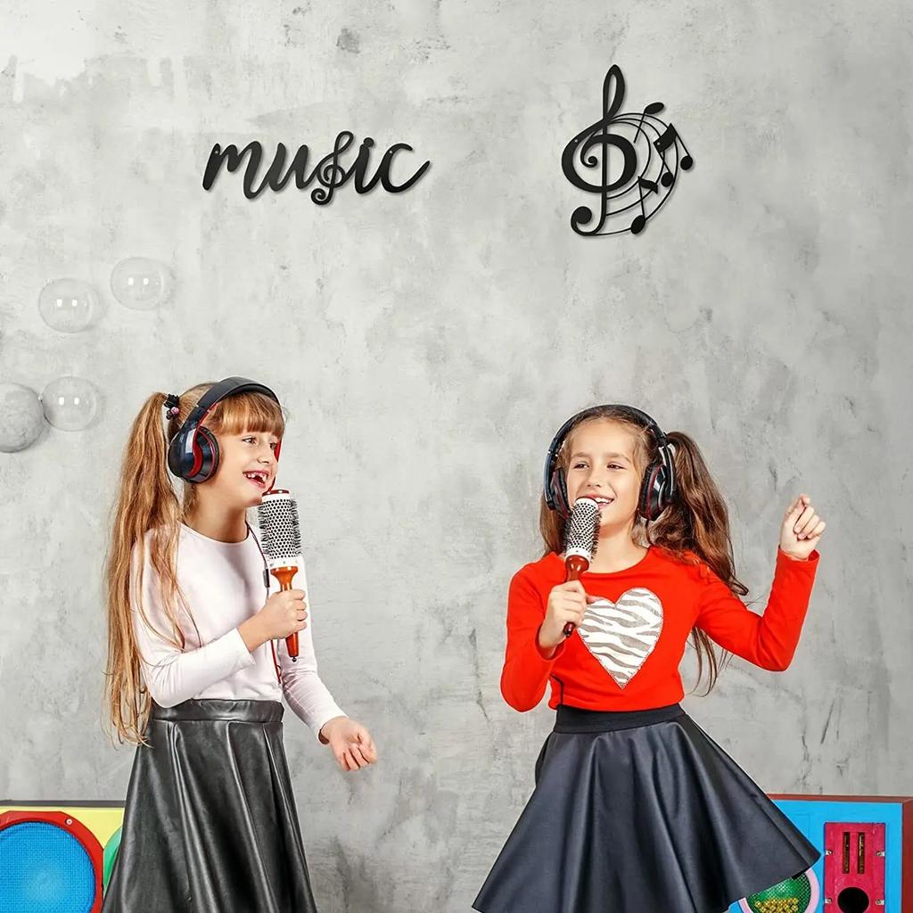 2-Piece Music Metal Wall Decor Set – Black Treble Clef and Music Notes, Stylish Iron Wall Art for Contemporary Home Decoration