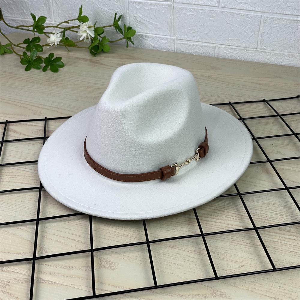 New European and American top hat gentleman's hat flat brim solid color hat retro jazz hat panama belt top hat