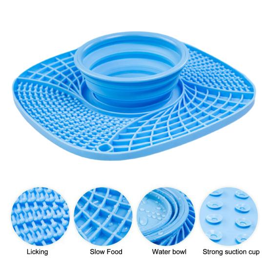 Pet Slow Feeder Mat Collapsible Silicone Dog Food Bowl with Lick Mat Slow Feeding Puzzle Bowl for Dogs And Cats