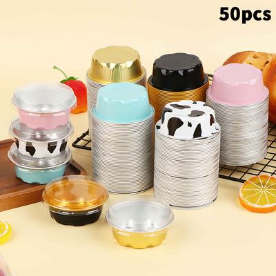 50 ks Dezerty Flan Koláč Pudink Želé Kelímky Kuchyňské Nářadí Kulaté Pečicí Kelímky Hliníková Fólie S Víčky Opakovaně Použitelné Kelímky na Cupcaky