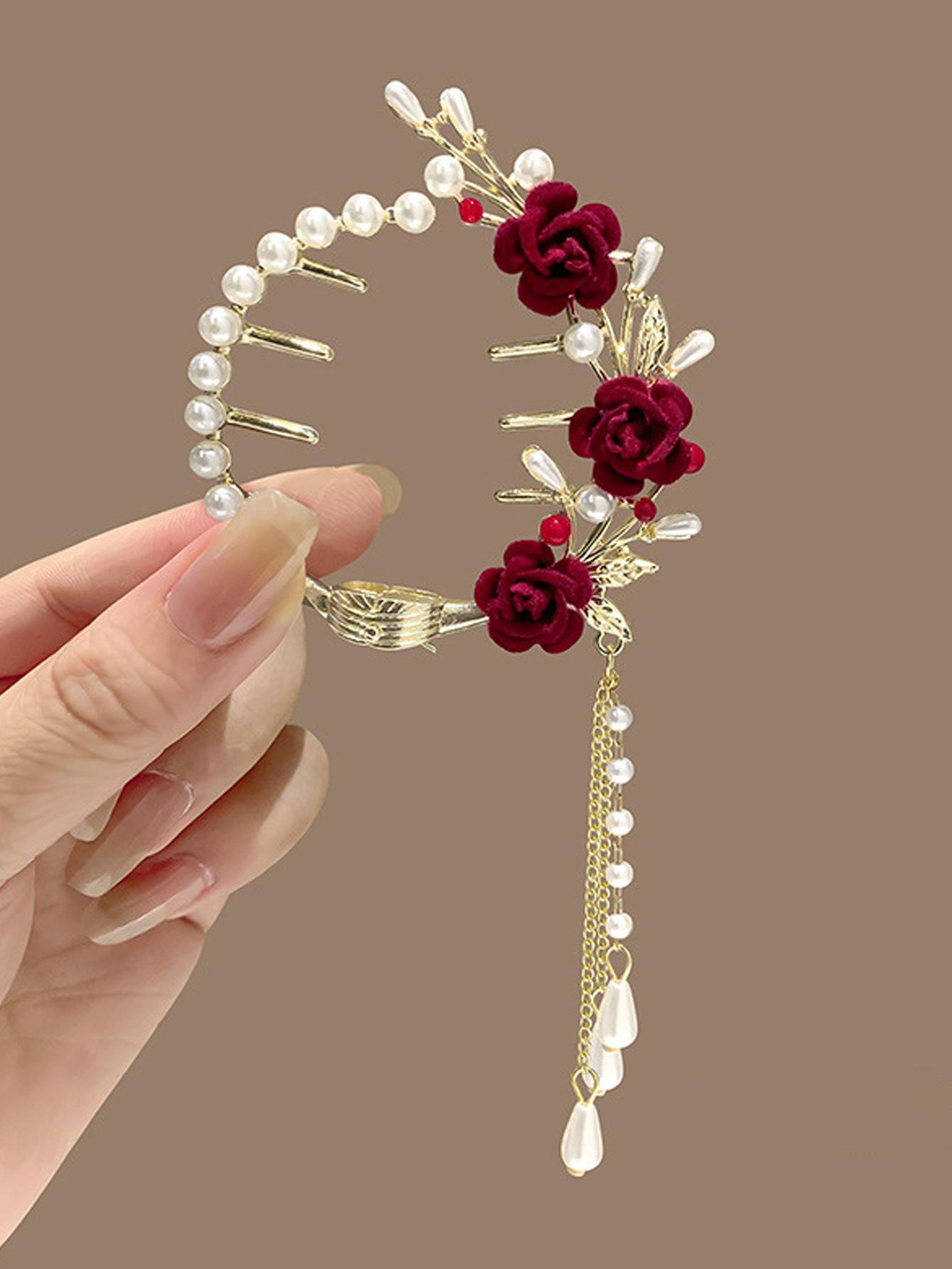 

1Pcs Fashion Camellia Horsetail Buckle Tassel Hair Clips For Women Hair Accessories