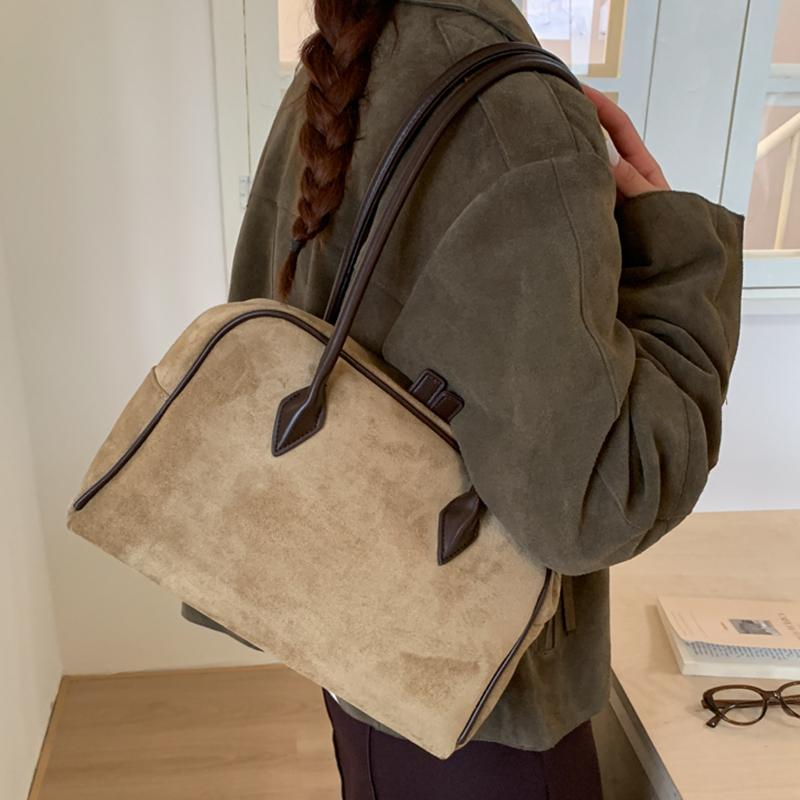 Retro Korean Tote Bag Womens Large Capaci Commuter Handbag Soft Handle Boston Bag Autumn New Sle Handbag for Women Suede Leather