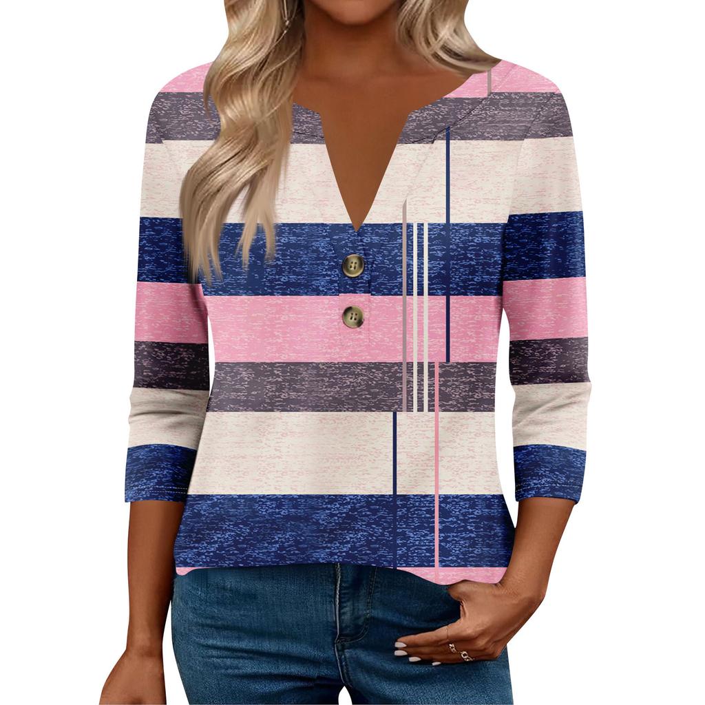 3/4 Sleeve Womens Tops For Women Henely Tops Button V Neck  Loose Fit Dressy Womens Summer Tops