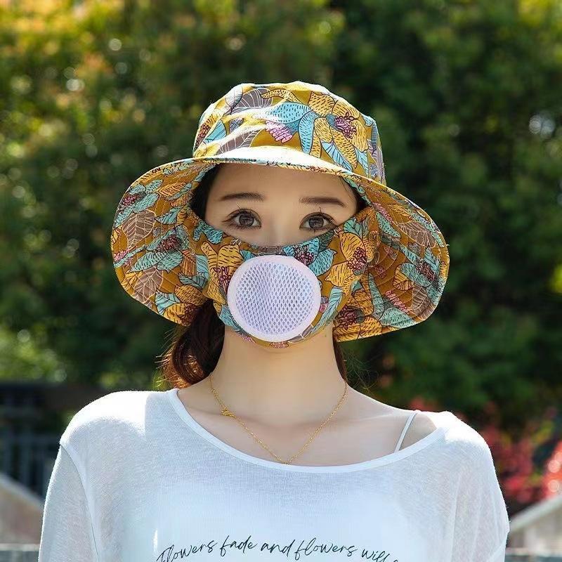 Chapeau de soleil d'été chapeau seau chapeau avec masque intégré protection solaire d'été chapeau de soleil protection solaire extérieure chapeau pour le visage