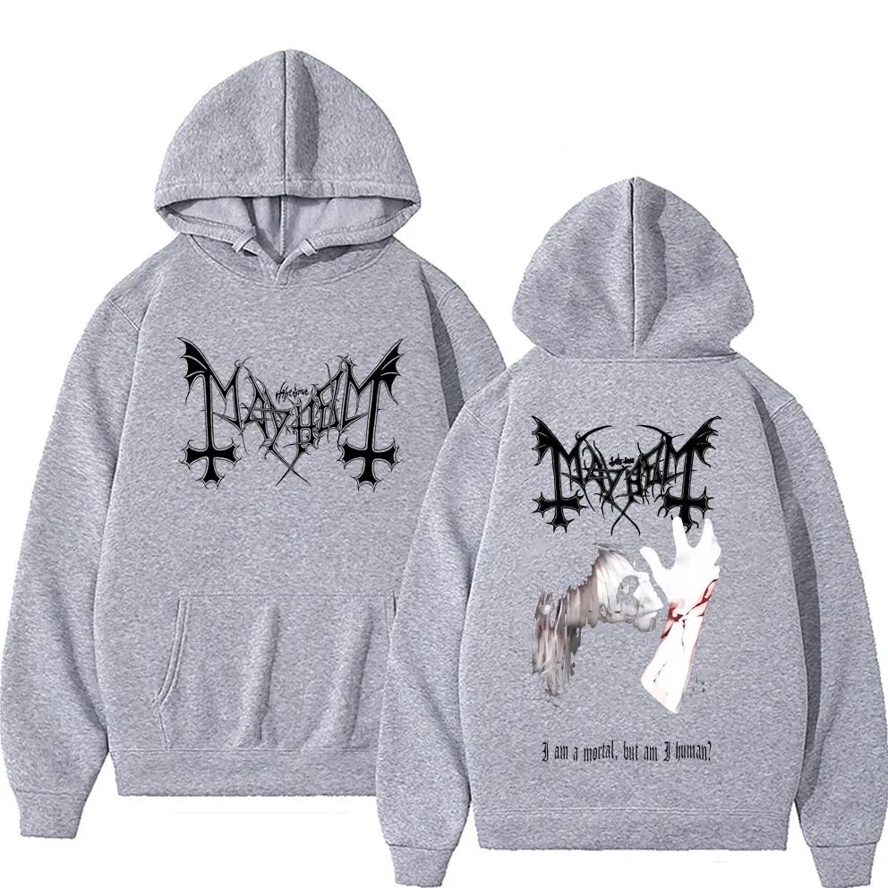 Men Women Vintage Casual Hooded Tracksuit Male Gothic Rock Oversized Streetwear Death Black Metal Mayhem Print Hoodie