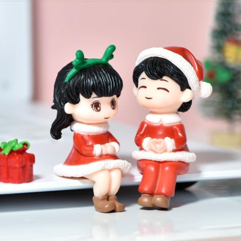 2Pcs Desk Decorations Christmas Couple Figurines Boy Girl Miniature Ornaments Gift