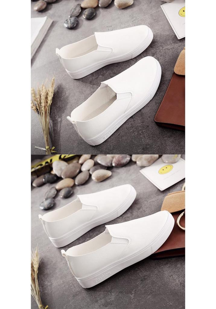 Versatile Women's White Slip-on Shoes - Autumn/Winter Flat Leather Sneakers for Nurses and Students