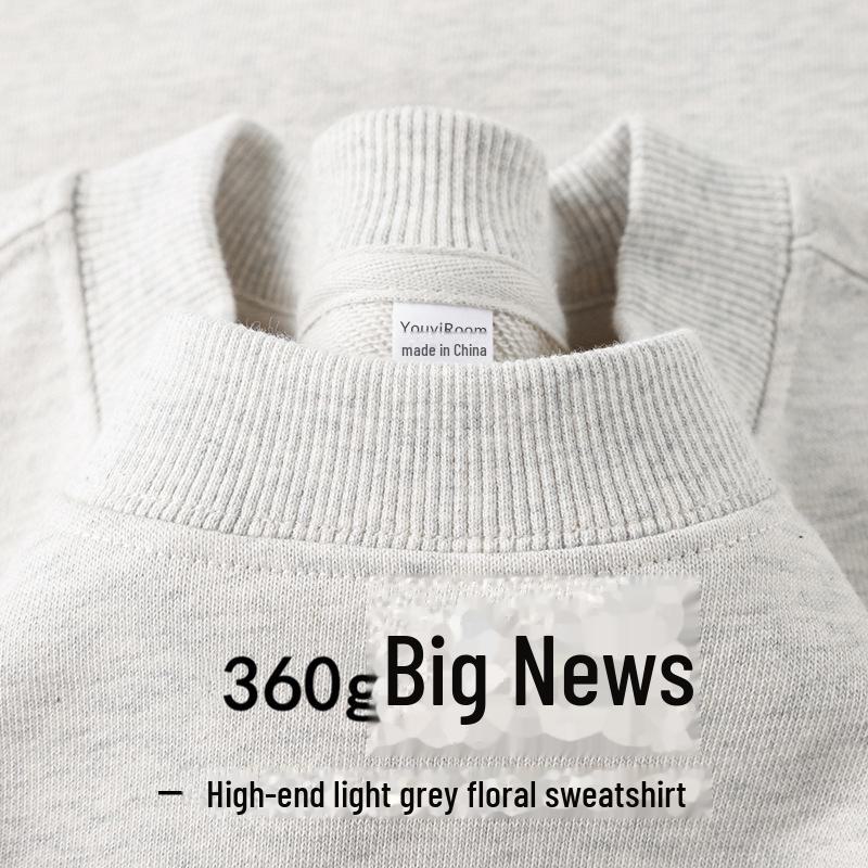 Unisex Heavyweight Cotton Sweatshirt, 300g, Long-Sleeve, Round Neck, Plus Velvet, Solid Color.