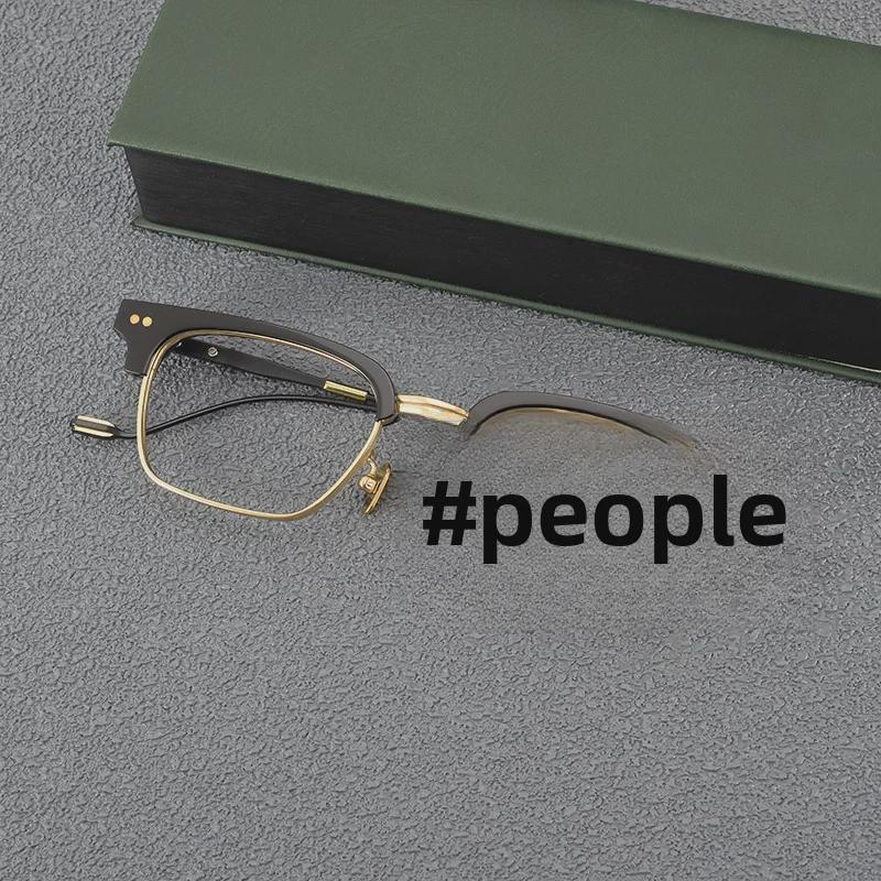 Herren-Halbrahmen-Myopiebrille aus reinem Titan mit Anti-Blaulicht, großes Gesichtsdesign, stilvoller flacher Rahmen