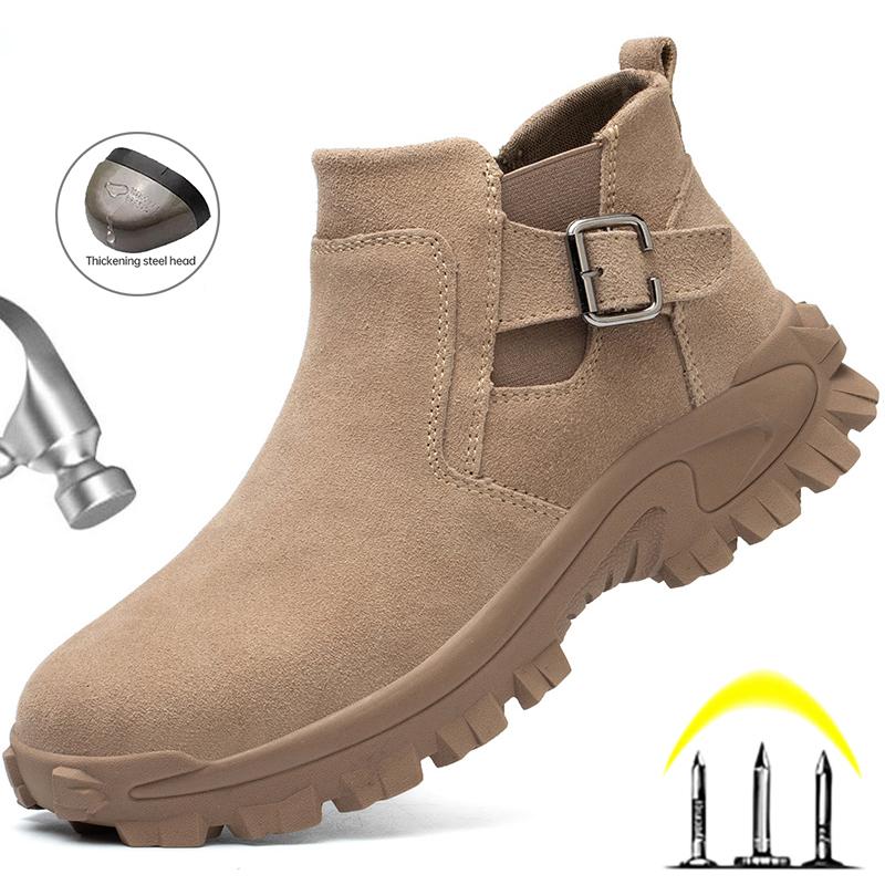 Men Welder Work Boots Anti-Scalding Anti-Smash Safety Shoes Male Steel Toe Safety Boots Men Suede Work Snekaers Safety Boots
