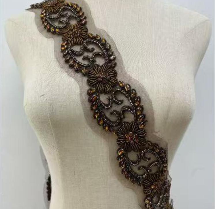 RM-800 Handmade Rhinestone Beaded Lace Trim Applique Sequin Beaded Trim for Bridal Beaded Trimming