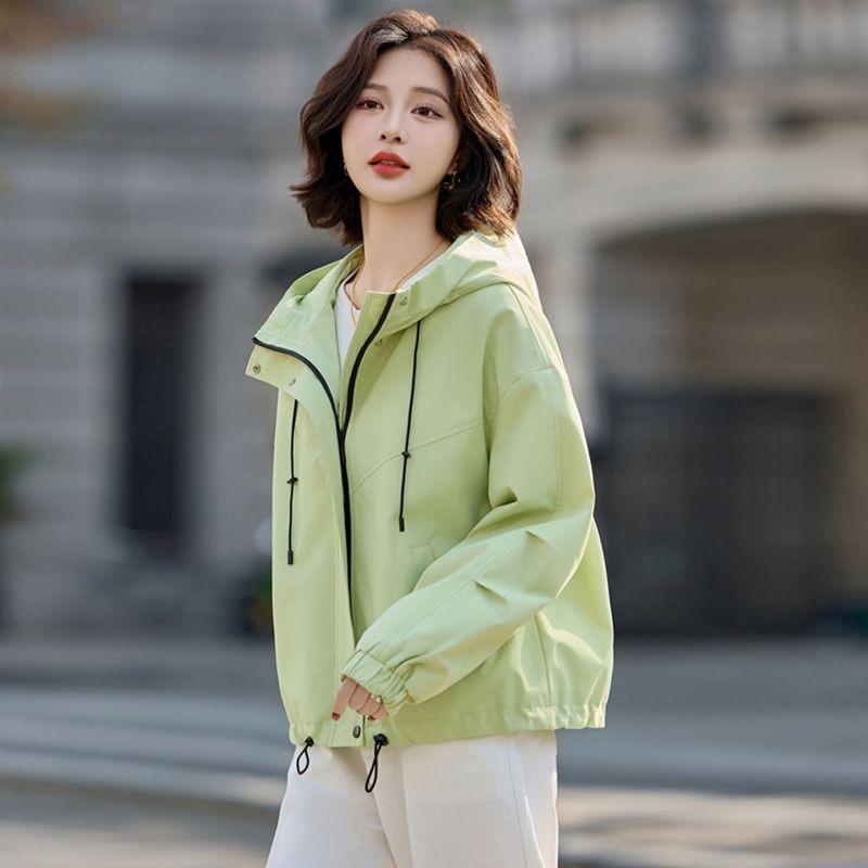 Solid Color Short Coat for Women Korean Loose Fashion Casual All-match Hooded Jacket Top