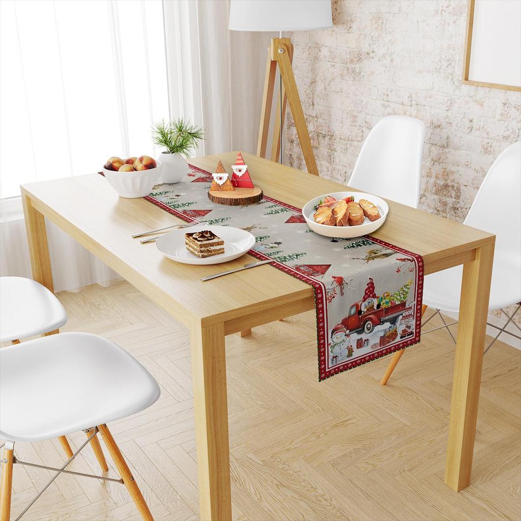 Cross-Border Christmas Linen-Textured Table Runner - Long Rectangular Holiday Dining Decoration