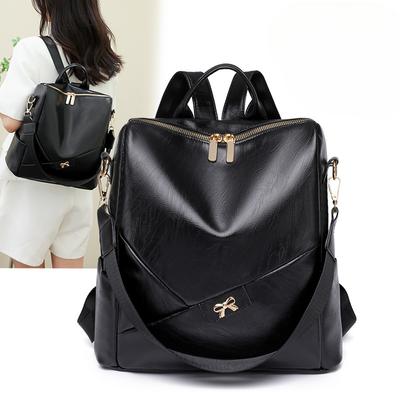Solid Color Retro Women's Schoolbag Exquisite Small Bow Decoration Casual Student Backpack Women's Large Capacity Single-shoulder Backpack