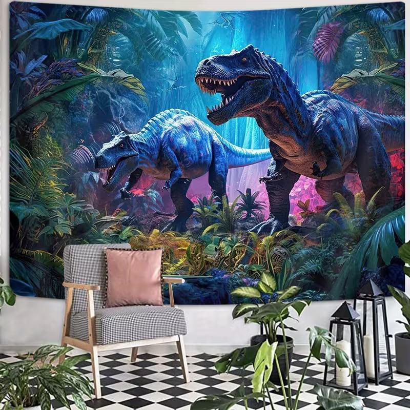 Jurassic Jungle Dinosaur Tapestry, Ancient T-Rex Wall Art, Polyester Wall Hanging for Boys Room, Home Decoration