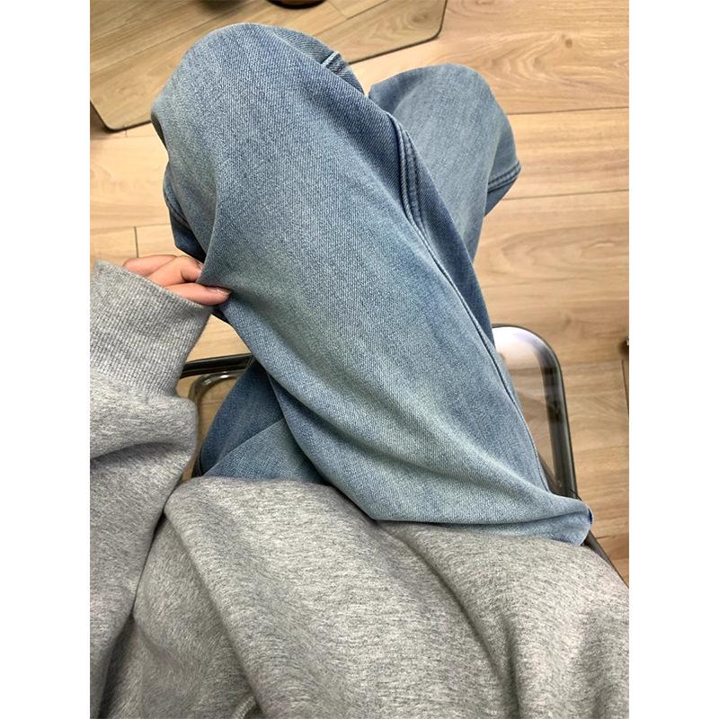 Women's Plus Size Velvet Wide-Leg High Waist Jeans - Autumn/Winter Slimming Loose Straight Floor-Length Pants