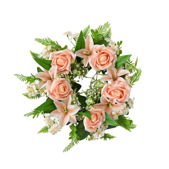 Artificial Floral Wreath for Front Door Realistic Large Rose Lily Flower Wreath with Leaves for Spring Valentine's Mother's Day Wedding Home Decor
