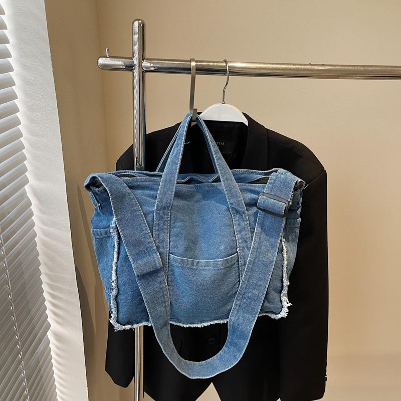 Sac en Denim Vintage Sac à Bandoulière pour Femme Sac Cabas de Commute Sac de Shopping