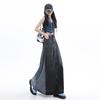 Retro Slim Color-Blocked High-Waist Denim Skirt for Women
