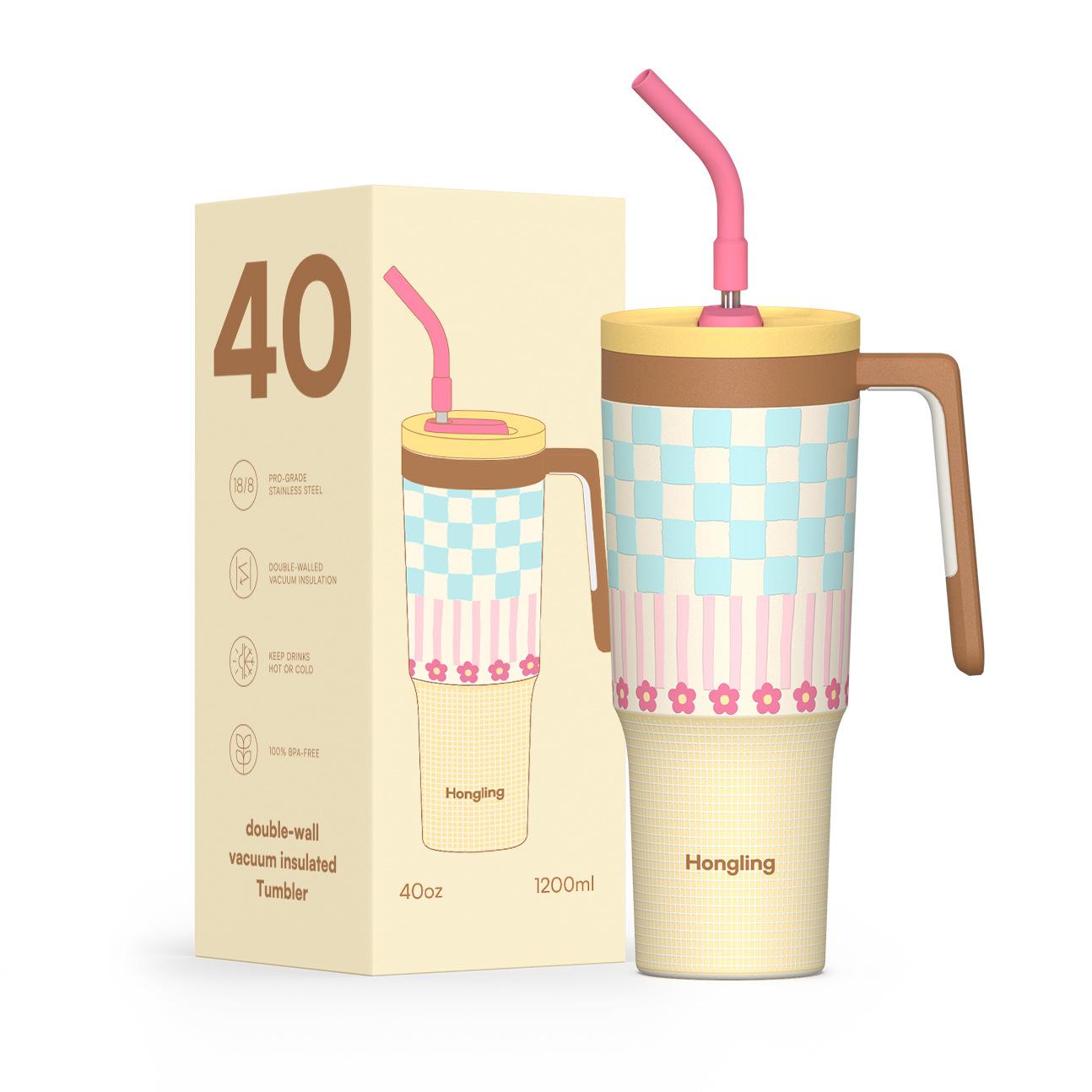 40oz car mug large capacity with tea leak 304 stainless steel insulated cold cup portable car cup 40oz1200ml handle car cup