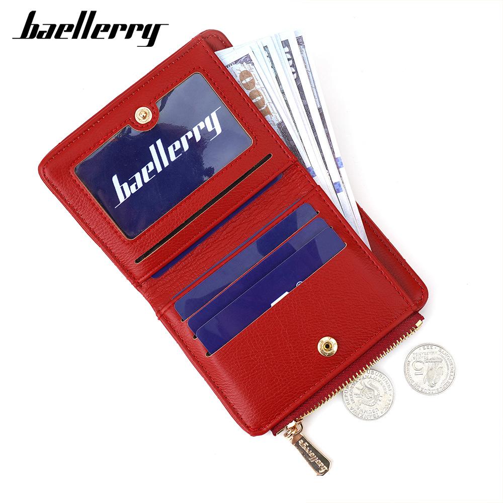 Baellerry Women's Short Pure Diamond Pattern Wallet Zipper Coin Purse Multi-card Slots Billfold Fashion Pu Leather Card Holder