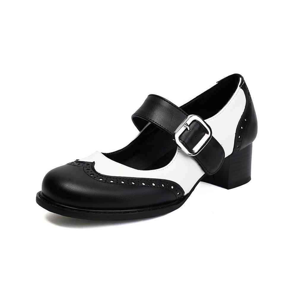 Retro British Style Women's Single Shoes Round Head Color Matching Thick Heel High Heel Word Belt Casual Women's Shoes Spring and Autumn Brock Women's