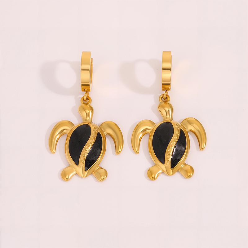 Ocean Style Sea Turtle Enamel Dangle Earrings - Women's Stainless Steel Luxury