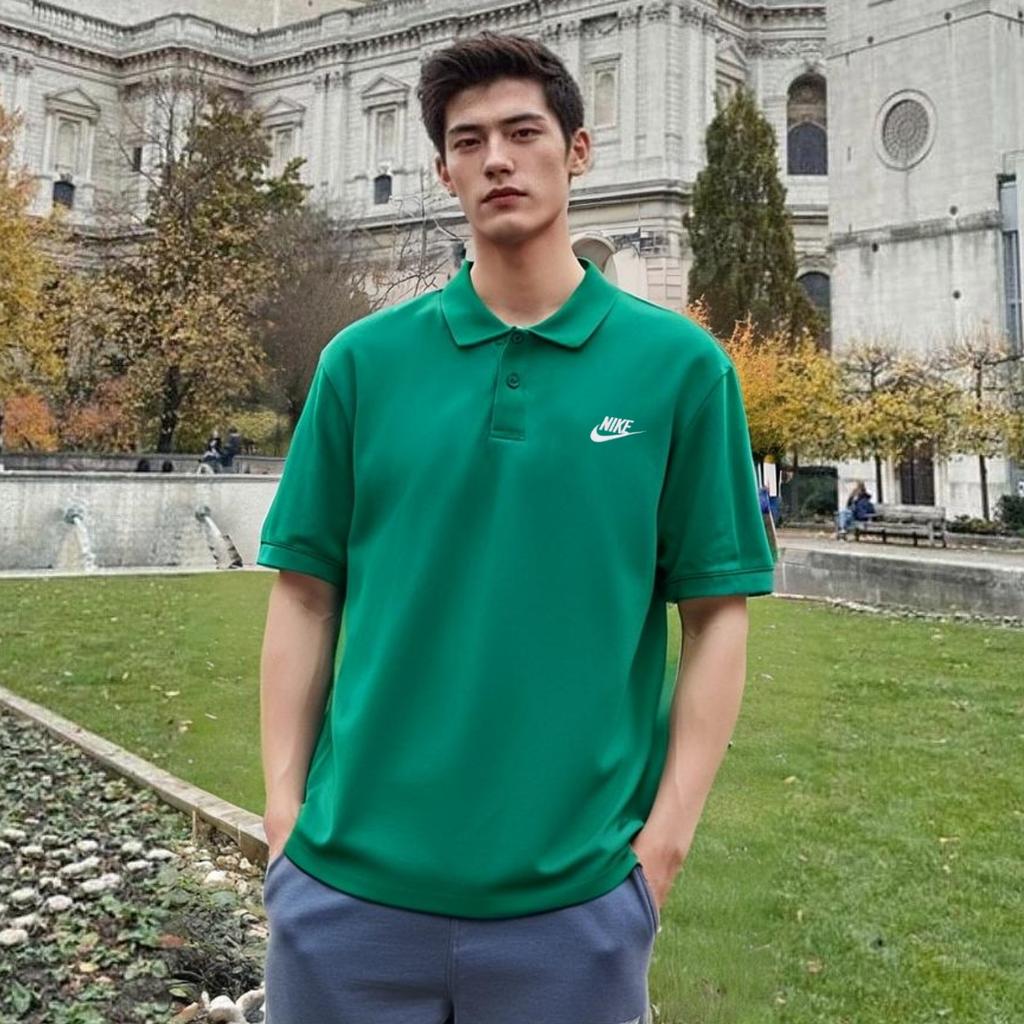Nike Club Logo Embroidered Casual Knit Short Sleeve Polo Shirt Men Tops Green FN3895-365