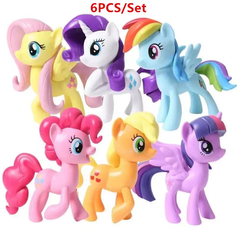 6Pcs/Set Little Poni Action Figures Toy Cartoon Anime Twilight Sparkle Model Doll Room Decoration Birthday Gift 8cm
