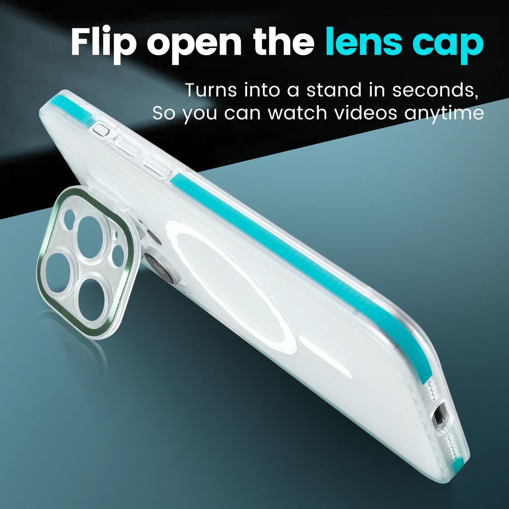 For iPhone 13 Pro Case Compatible with MagSafe PC+TPU Phone Cover Built-In Lens Kickstand