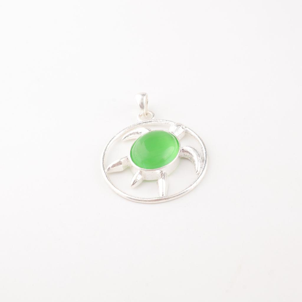Green Cat's Eye Gemstone 925 Stamped Silver Jewelry Handmade Fashionable Pendant CP-2-42