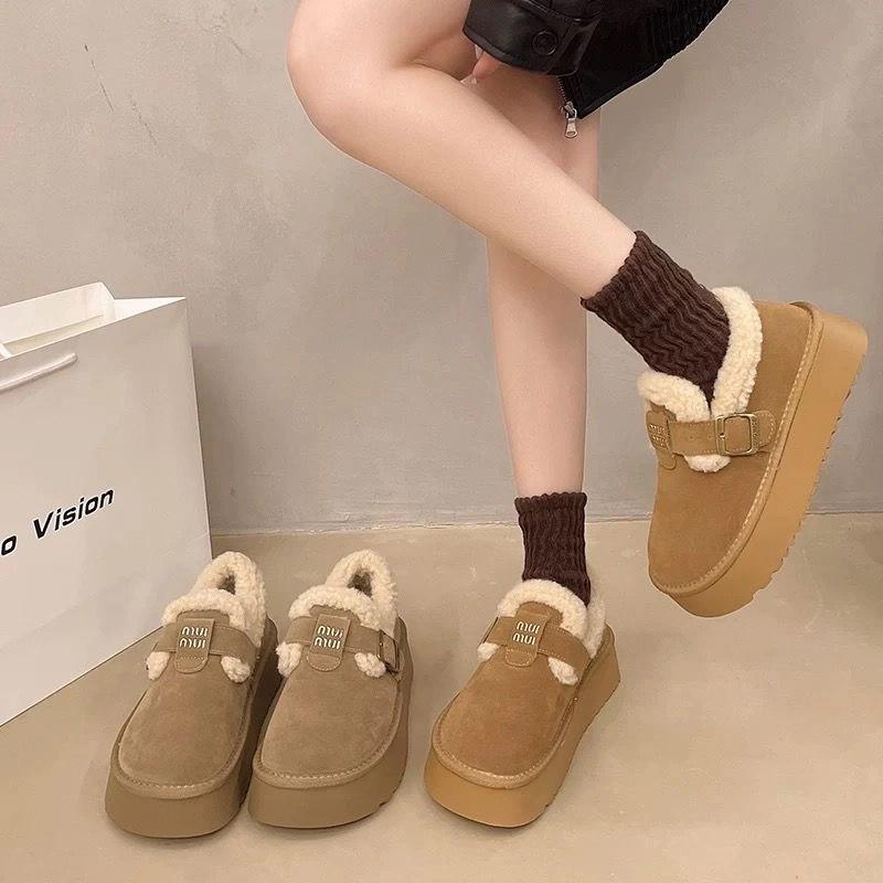 thick-soled velvet women's shoes, winter new real fur integrated snow boots to keep warm and wear fluffy cotton shoes