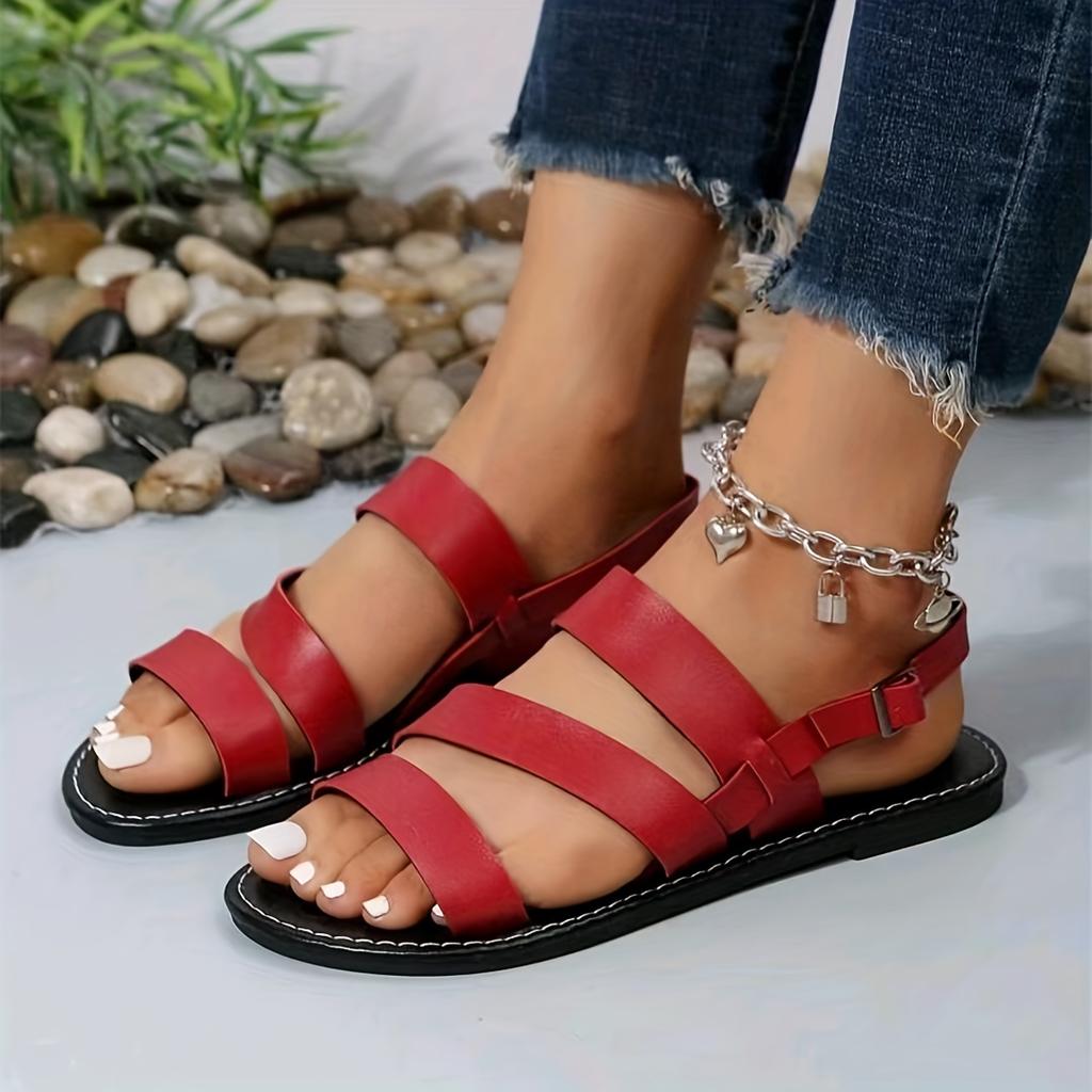 Women's Adjustable Crisscross Strap Flat Sandals - Open-Toe Summer Beach Shoes with Buckle Closure Casual Roman Sandal, Strappy Sandals